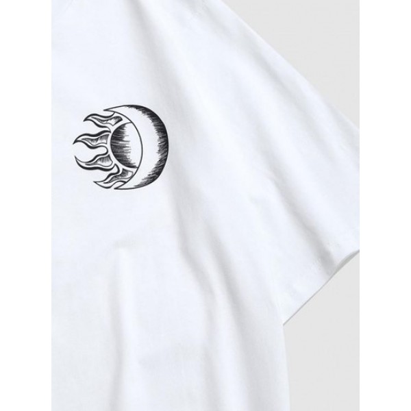 Celestial Sun Moon Print Short Sleeve T-shirt