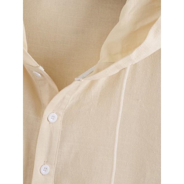 Hooded Half Button Kangaroo Pocket Flax Top