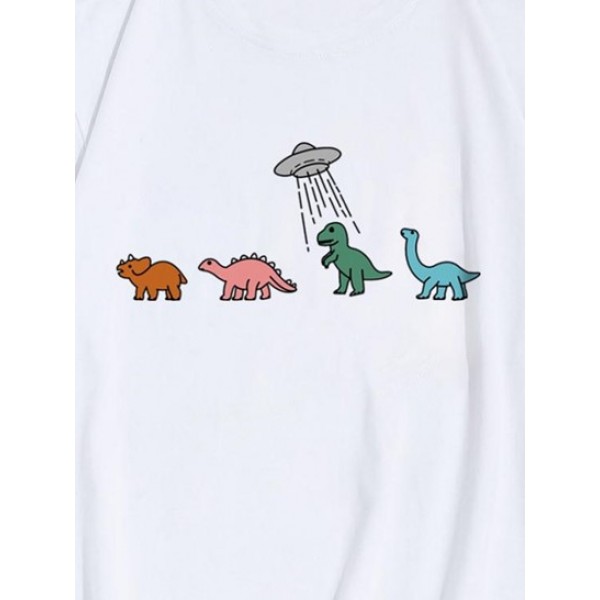 Funny Small Dinosaur Printed Crew Neck T-shirt