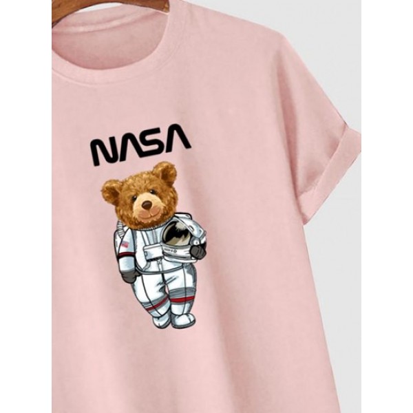 Spaceman Bear Pattern Funny T-shirt