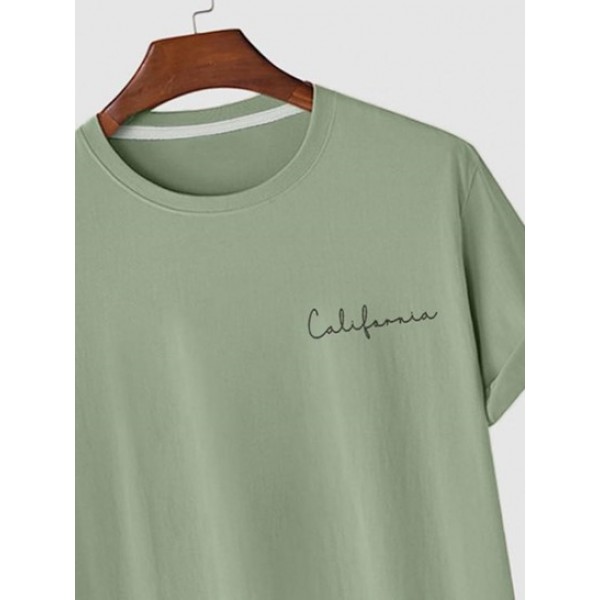 Solid Color Letter Printed Basic T-shirt