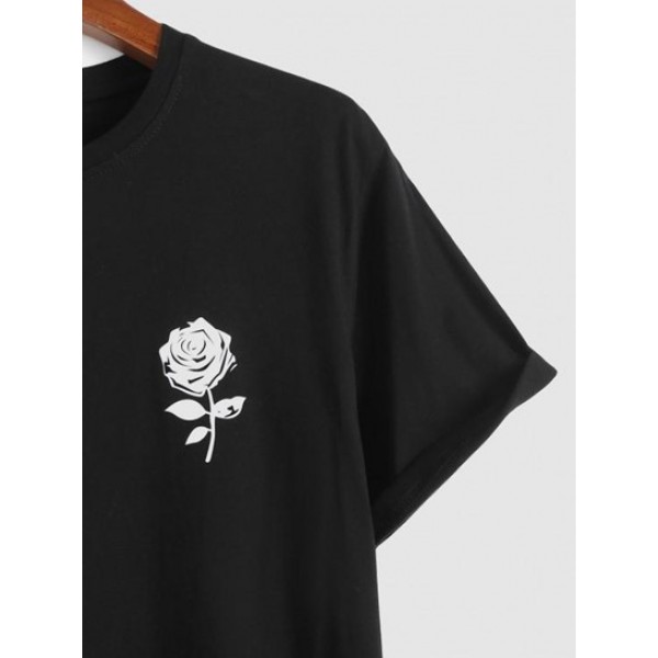 Short Sleeve Rose Print T-shirt