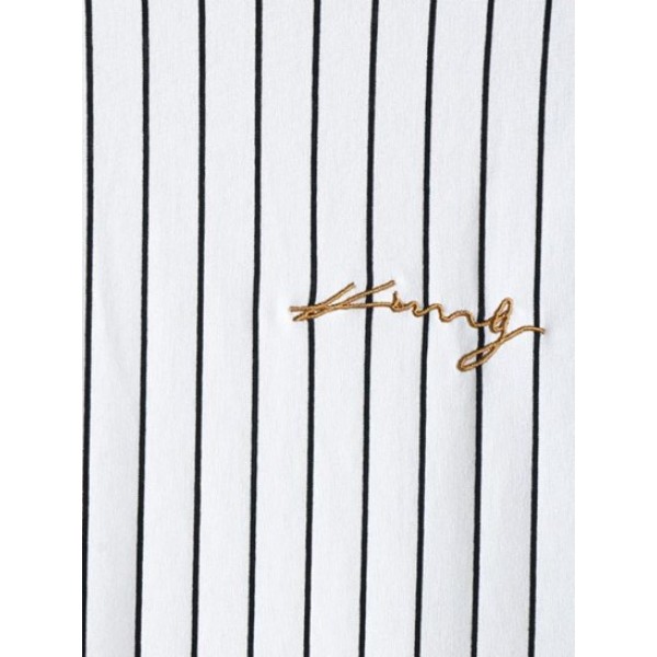 Embroidery Letter Striped Print T Shirt