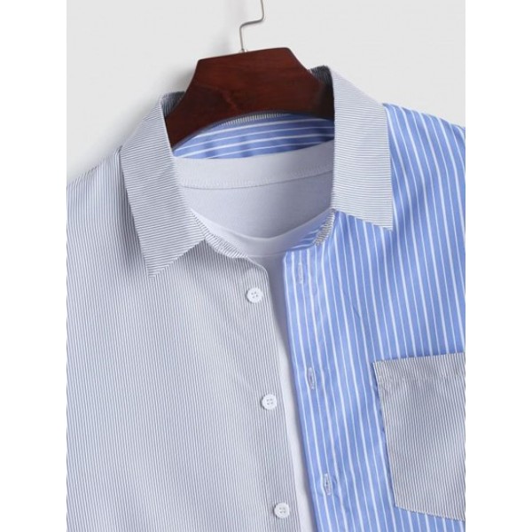 Striped Mixed Front Pocket Shirt