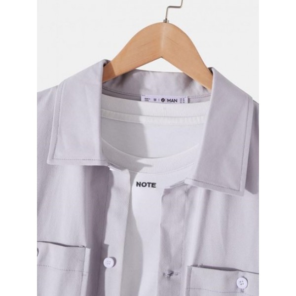 Solid Color Pockets Casual Cargo Shirt