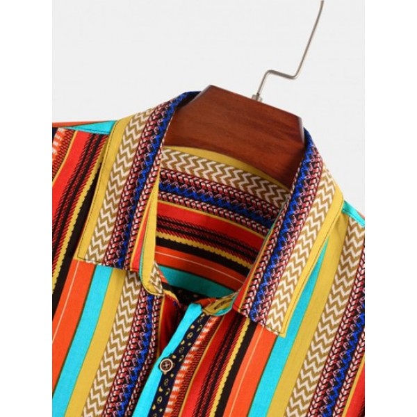 Striped Ethnic Printed Vacation Shirt