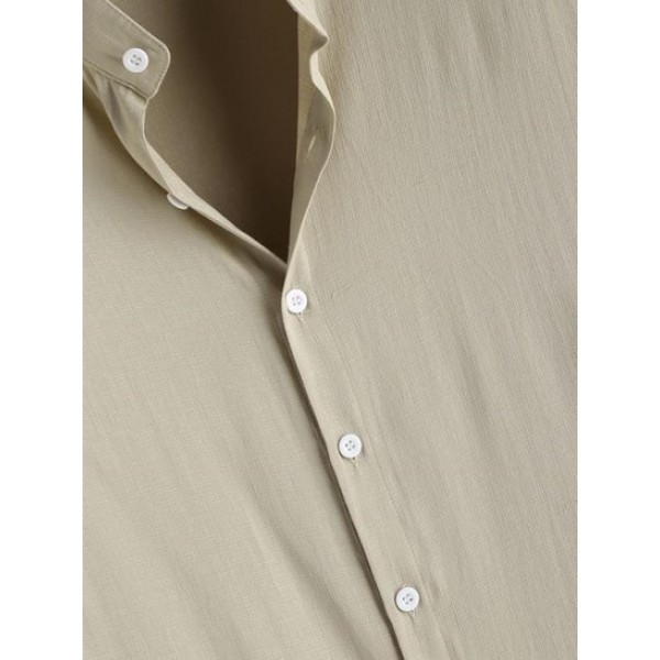 Solid Color Short Sleeves Stand Collar Shirt