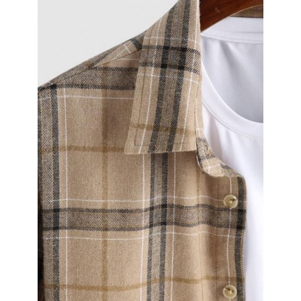 Plaid Pattern Button Front Long Sleeves Flannel Shirt