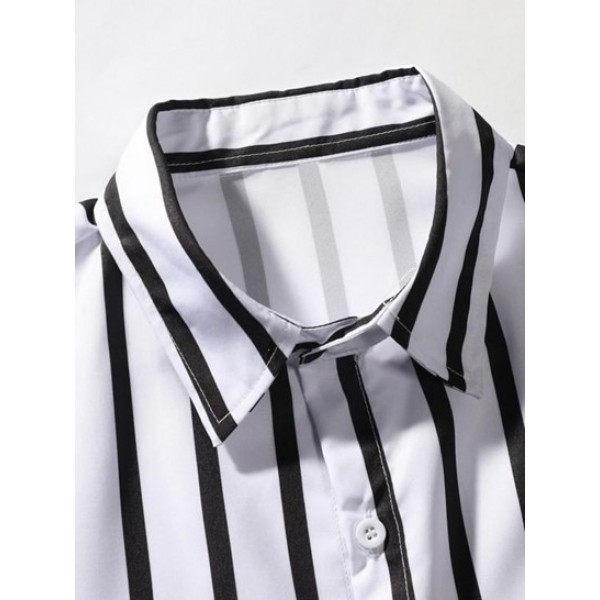 Button Up Striped Short Sleeve Shirt