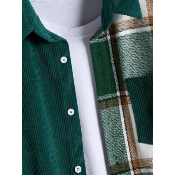 Two Tone Plaid Spliced Long Sleeves Shirt