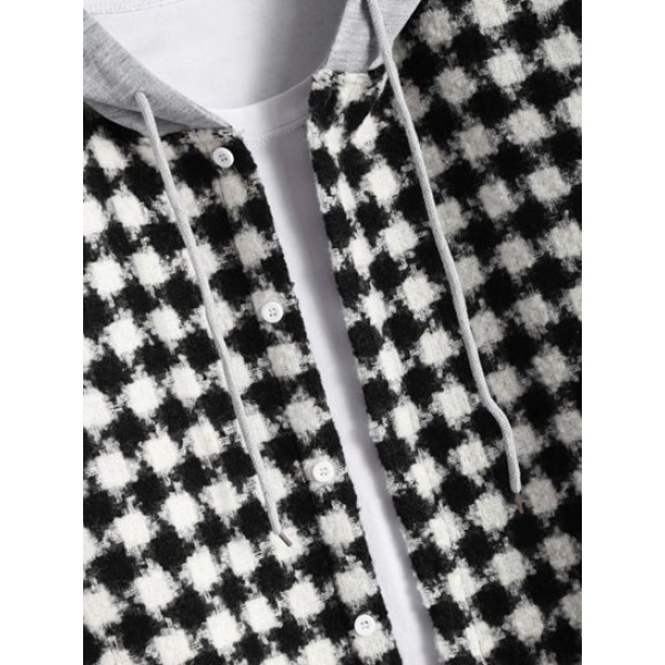 Houndstooth Tweed Hooded Coat