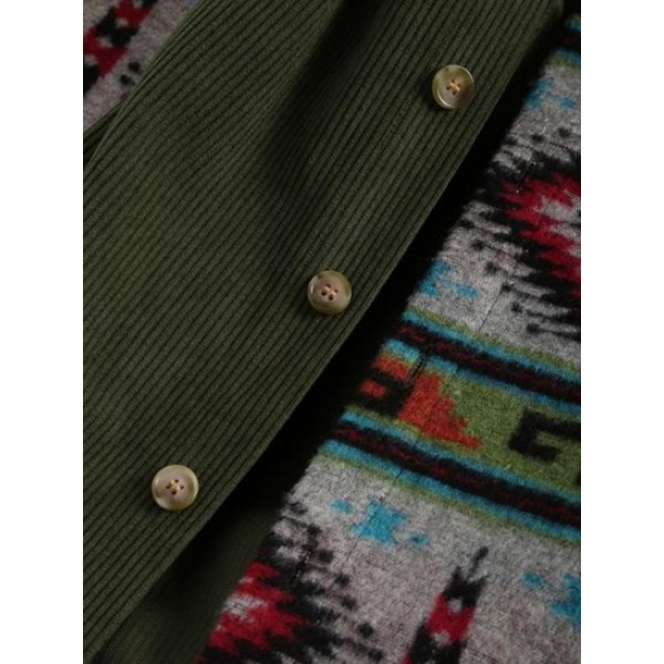 Ethnic Style Geometric Pattern Corduroy Spliced Shacket