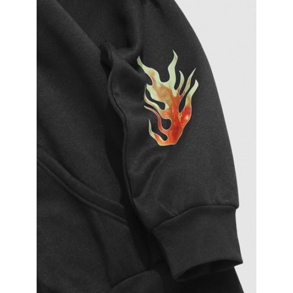 Streetwear Flame Car Graphic Fleece-lined Streetwear Hoodie