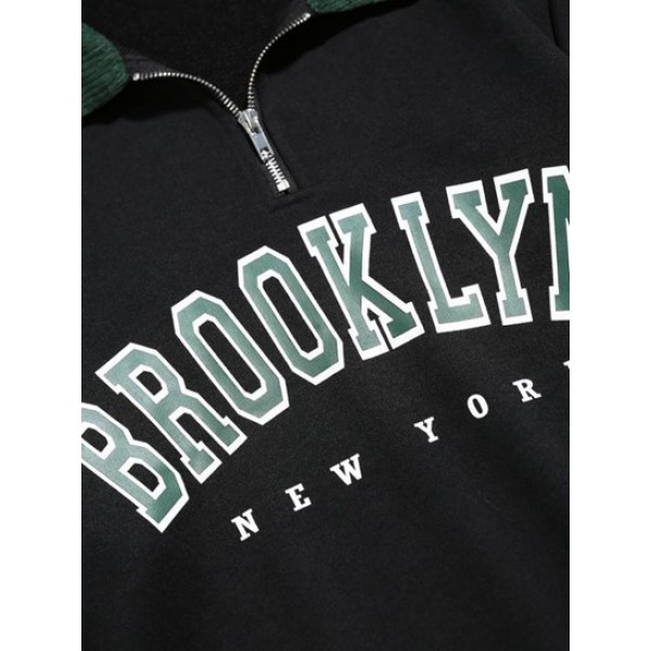 BROOKLYN NEW YORK Half Zip Corduroy Sweatshirt