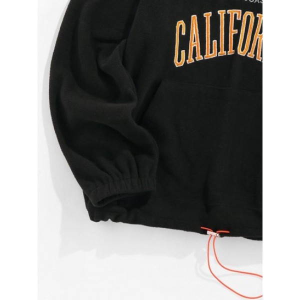 Letters Embroidered Quarter Zip Fluffy Fleece Vintage Essentials Sweatshirt