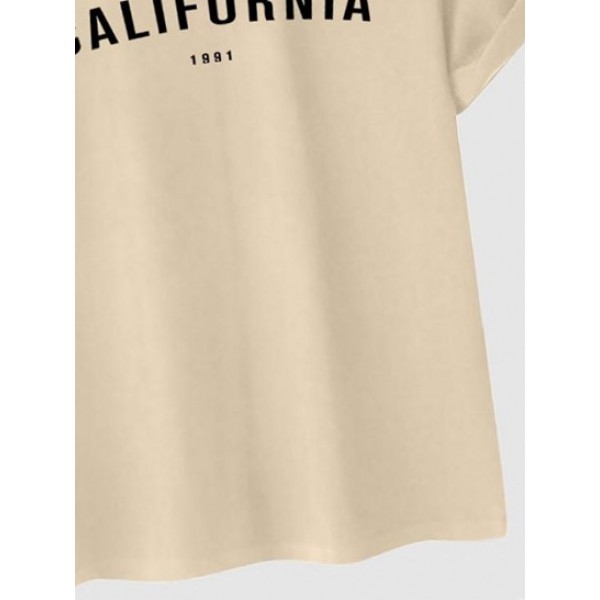 CALIFORNIA Letter Print Short Sleeves T-shirt