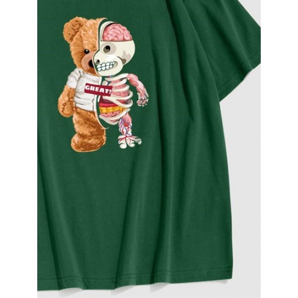 Halloween Skeleton Bear Print Drop Shoulder T Shirt