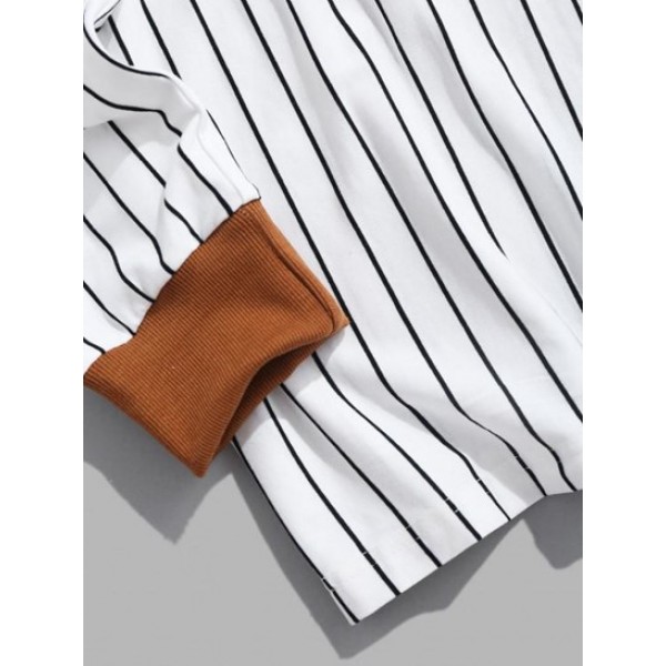 Letter Embroider Contrast Color Striped T-shirt