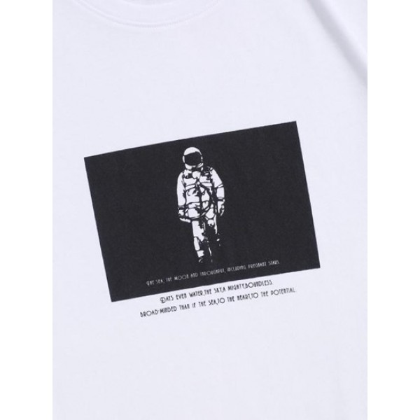 Short Sleeve Astronaut Print Vintage Graphic T-shirt