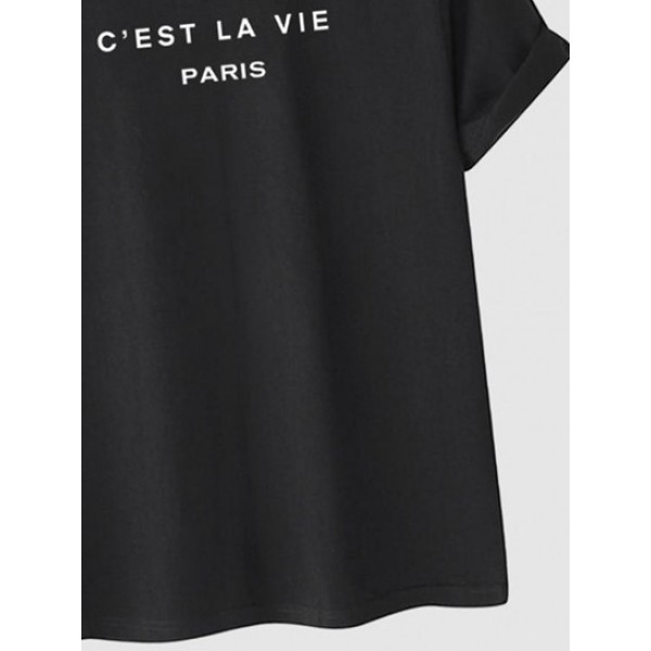 C'EST LA VIE Letter Printed Casual T-shirt